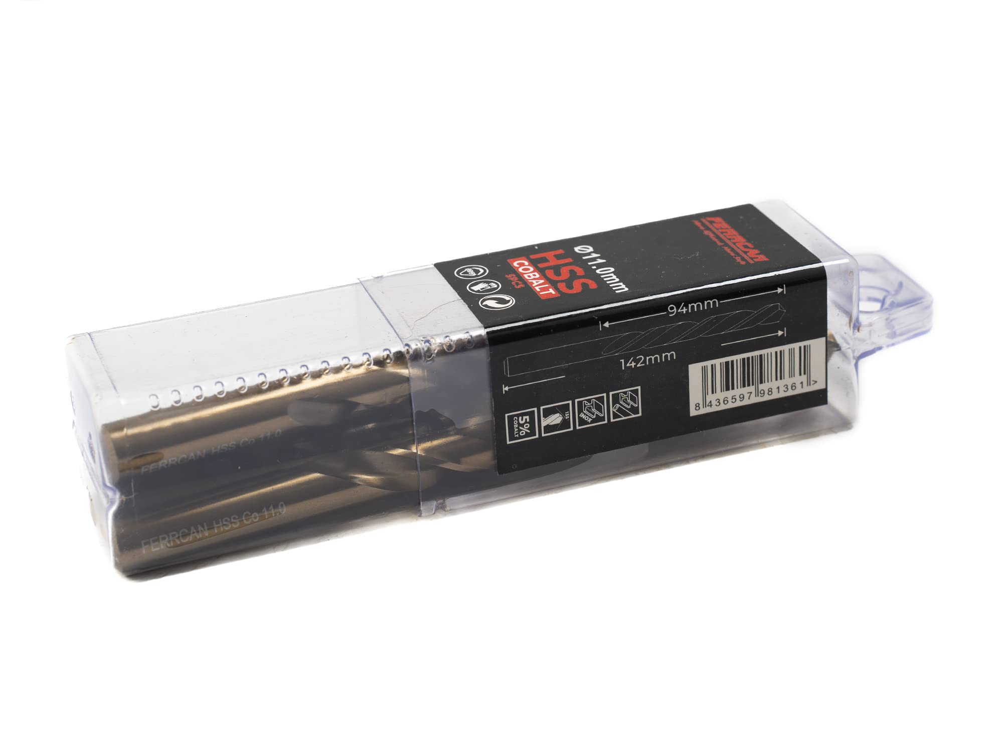 Forets pour métal HSS DIN338 M35 5% cobalt pour le perçage dans l'inox acier inoxydable, fer et autres métaux (paquet de 5 pièces par mesure) (11mm)