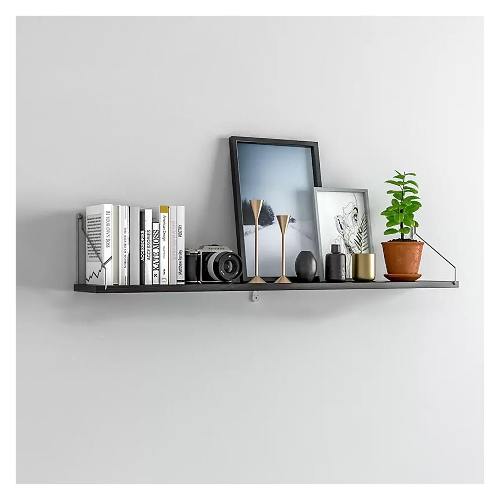 Amazon｜ステンレススチールブラケット付き木製ウォールシェルフ、深さ