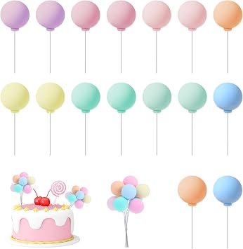 Tyqour 16Pcs Balloon Cake Topper Colorful Balloon Cupcake Toppers Round Clay Mini Balloons Birthday Cake Decorations for Birthday Baby Shower Wedding Anniversary Party Cake Decorations