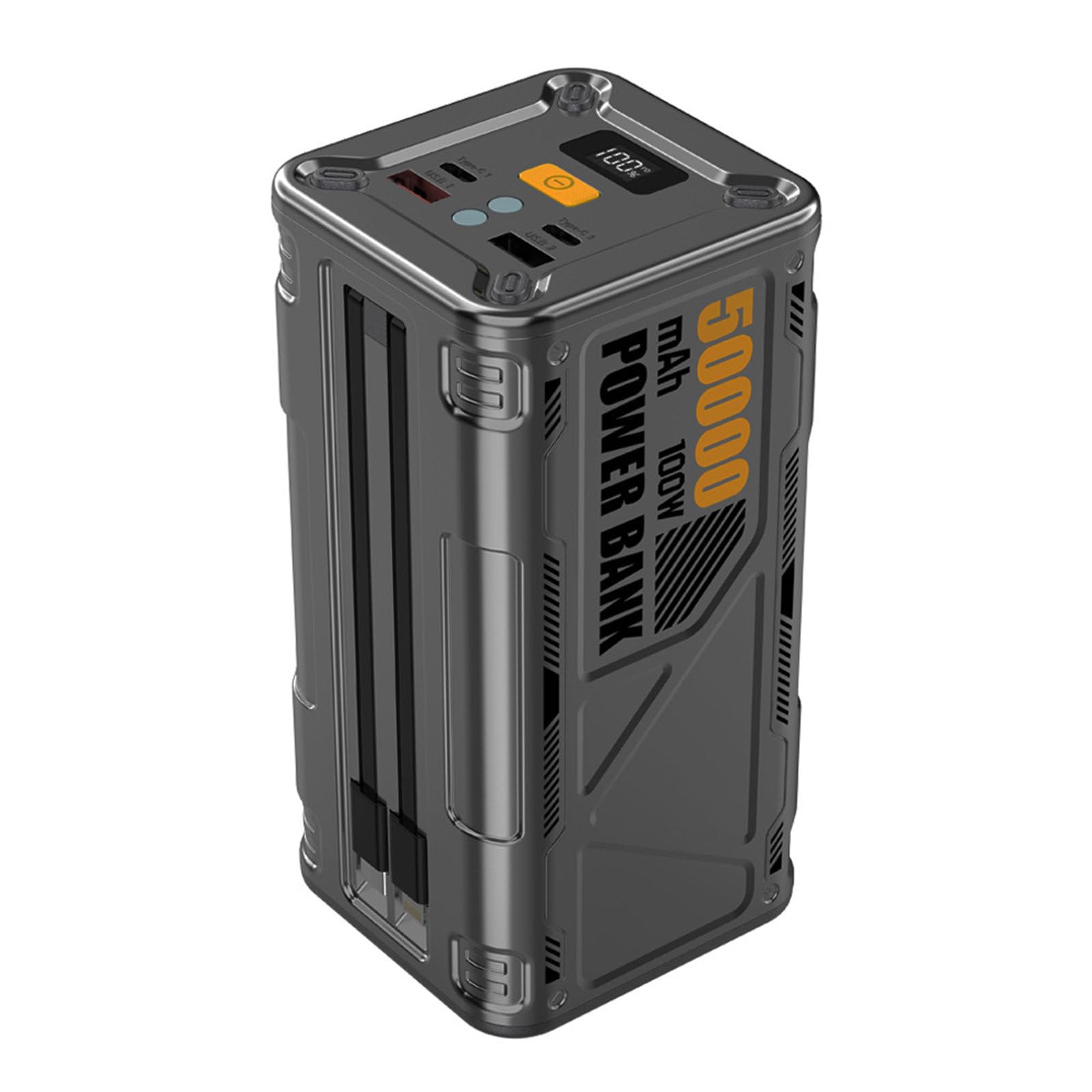 Power Bank da 50000 mAh, Ricarica Super Rapida bidirezionale da 100 W, Stazione di Ricarica Portatile con Cavo Type-C e 4 Porte di Ricarica Rapida, Colore Grigio.