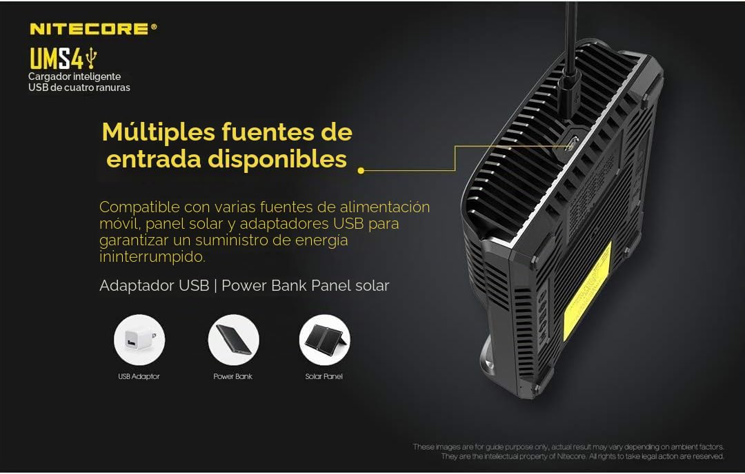 Nitecore - Cargador Universal UMS4, 3000 mAh, USB, Unisex, Negro, L: 159 x Ancho: 107 x Alto: 41