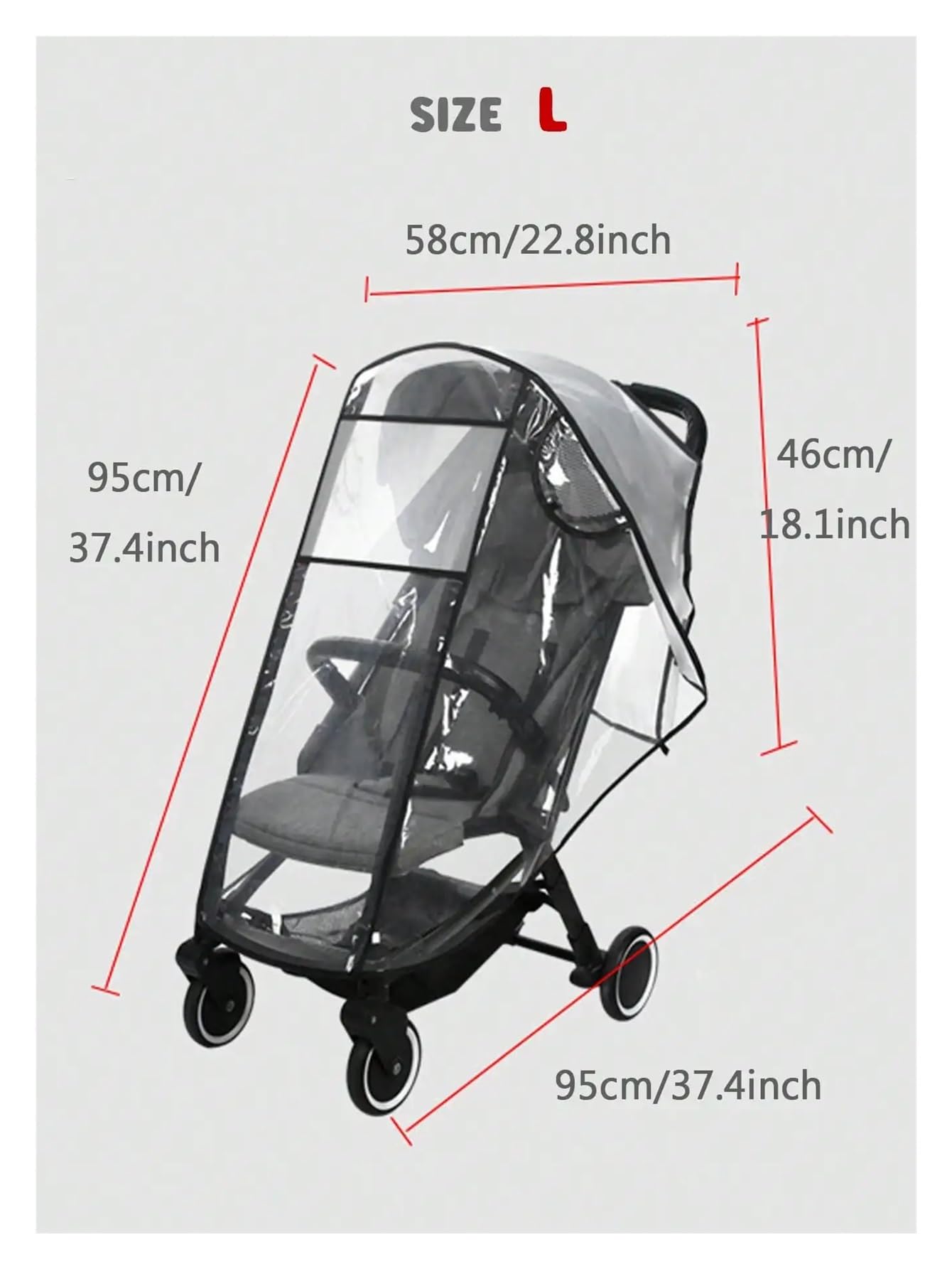 Regenschutz für Kinderwagen, wasserdicht und regendicht, transparent, winddicht, staubdicht, Regenmantel (Schwarz, M)