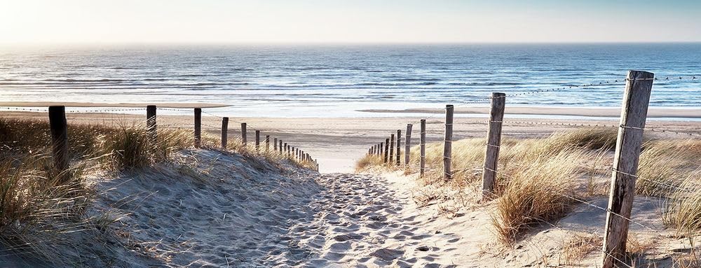 artissimo Glasbild 80x30 cm Bild Strand Dünenweg zum Meer AG3932A – Meerbild aus Glas, maritimes Wandbild Querformat
