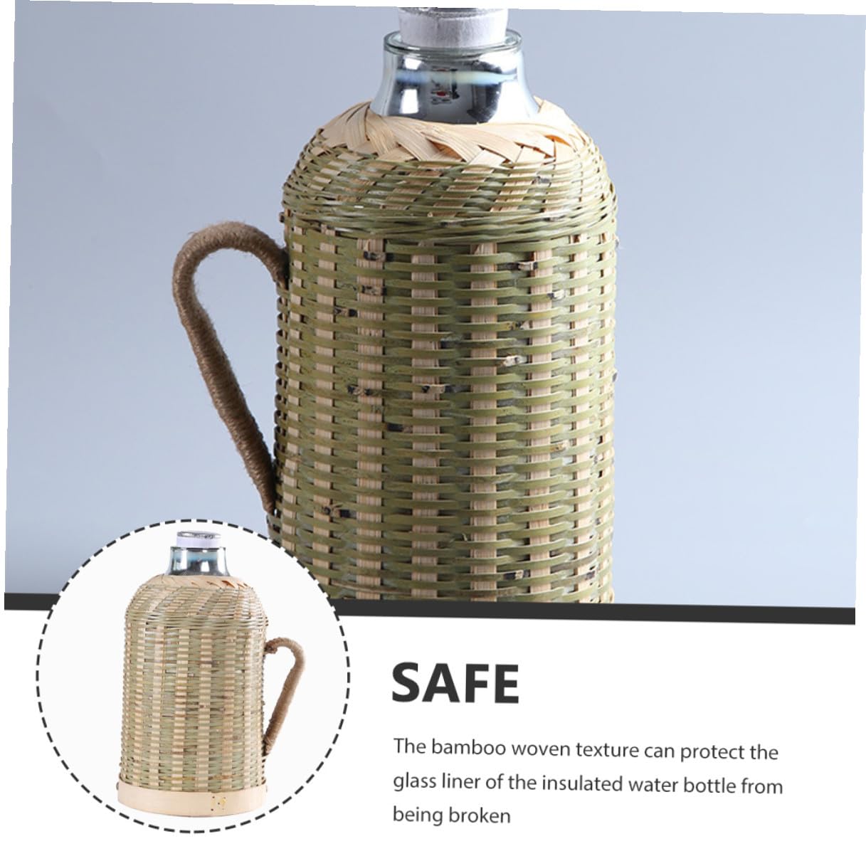 Bouteille d'Eau Isotherme Tissée en Bambou 16 L Doublure en Verre Gourde Rétro pour Randonnée et Maison Pichet sous Vide pour Thé et Eau Chaude Style Chinois Traditionnel