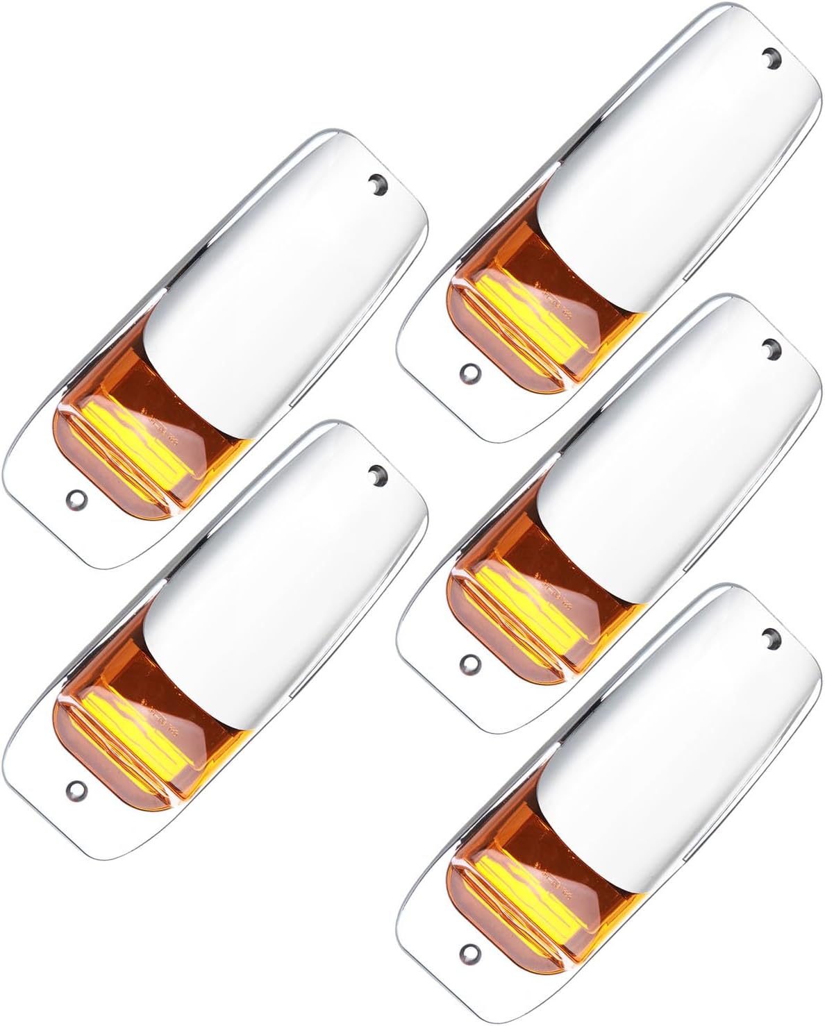 cciyu 5x Truck Cab Marker Light 17 LED Amber Cab Roof Top Marker Clearance Running Lights w/Chrome Base Waterproof Replacement for Peterbilt Kenworth Freightliner Cab Roof Lights