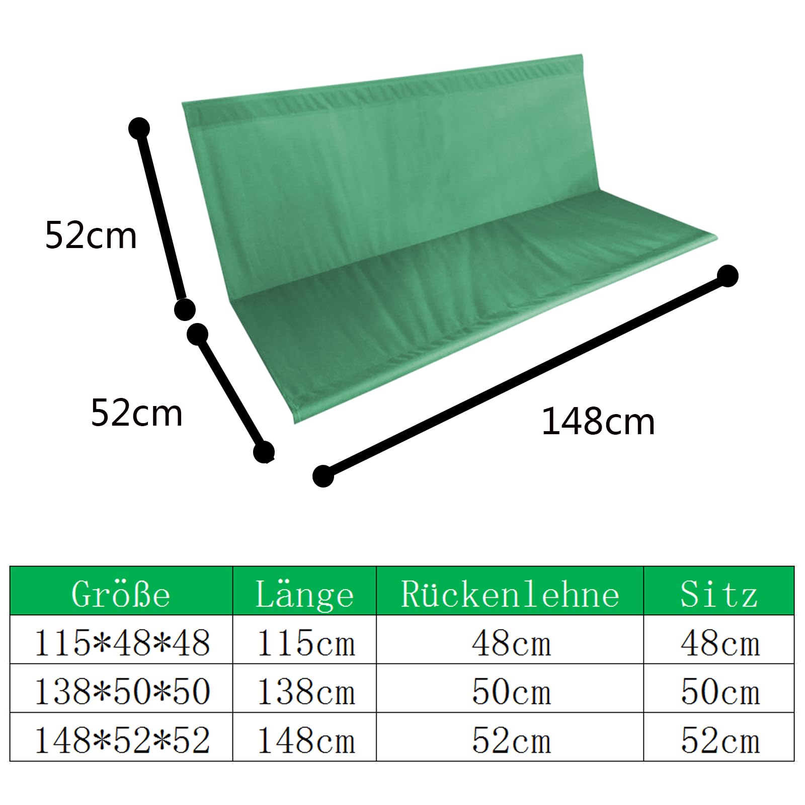 Funda de Asiento de Jardín para Columpio de Jardín, Funda de Repuesto para Asiento de Columpio de jardín Tela Oxford 600D (148 * 52 * 52cm,Grün)