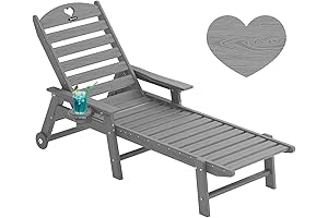 Premium Outdoor Chaise Lounge Chair with Wheels and Cupholders