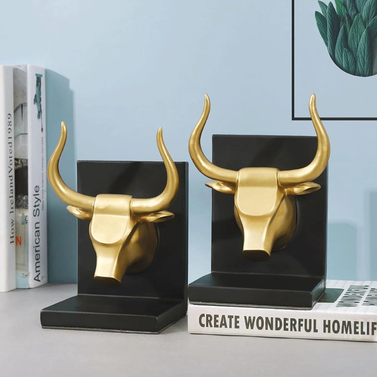 Decorazioni da scrivania Fermalibri resistenti in stile country americano con testa di toro, for scaffali, eleganti Sculture e accessori decorativi