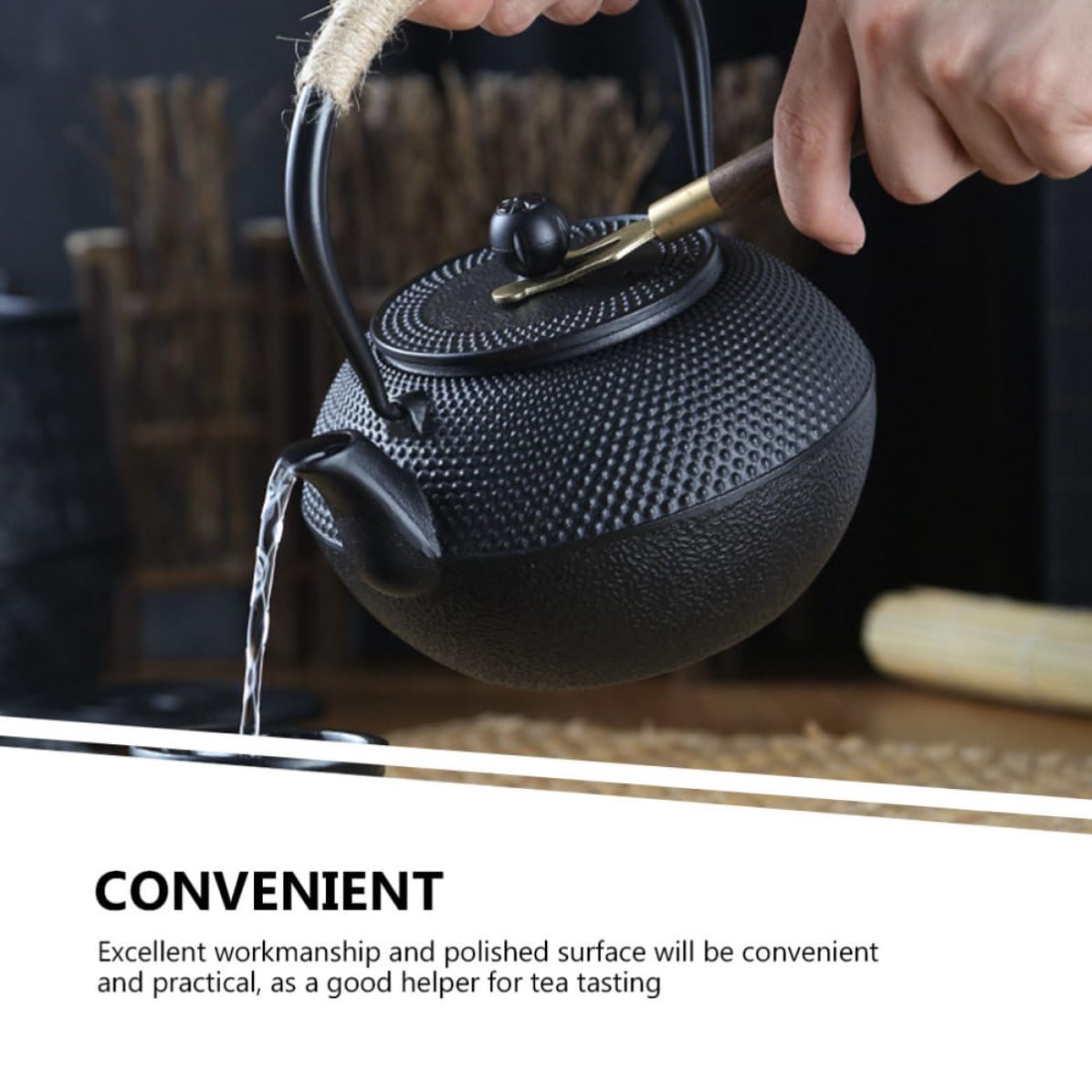 BETOOKY Tetera de Hierro Fundido Negra de 900 Ml con Infusor para Té Suelto, Superficie Interior Lisa, Diseño Clásico Japonés para Casas y Salas de Té