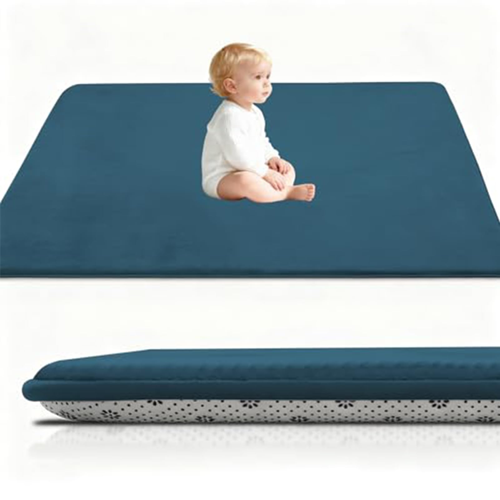 Baby Play Mat Blue 3CM Thick Crawling Mat for Baby Non-slip, High-Density Soft Baby Play Mats for Babies and Toddlers, Coral Velvet Area Rugs, Nursery Rugs Crawling Carpet for Floor 40 x 120 cm