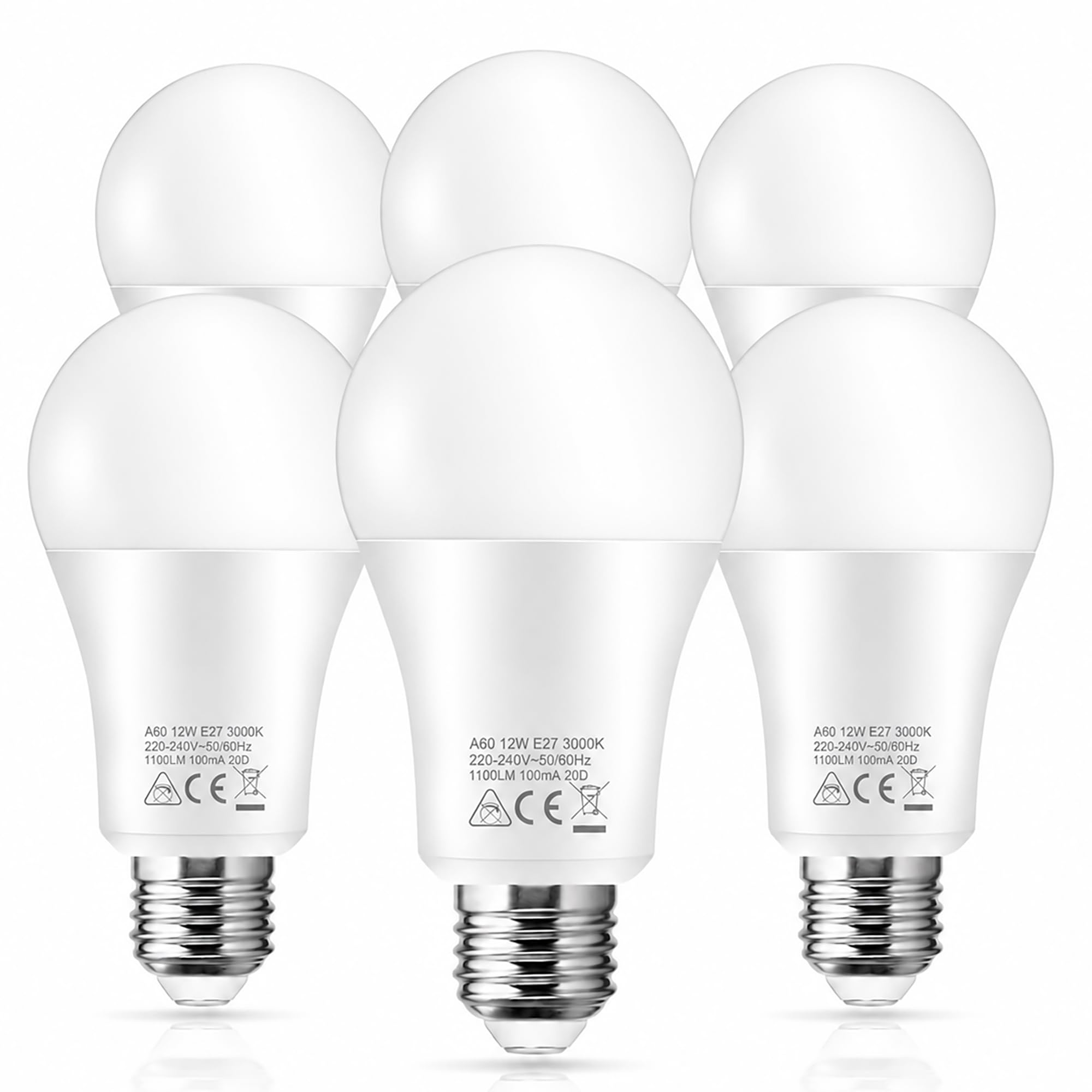 LOHAS-LED E27 Screw Bulb 100W Equivalent, 3000K Warm White, 12W 1100 LM A60