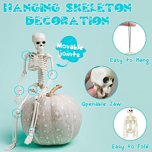 Miniatura 3 de UMEELR 6 esqueletos de plástico posables, esqueleto colgante de Halloween de 16 pulgadas con articulaciones móviles, pequeño esqueleto de cuerpo
