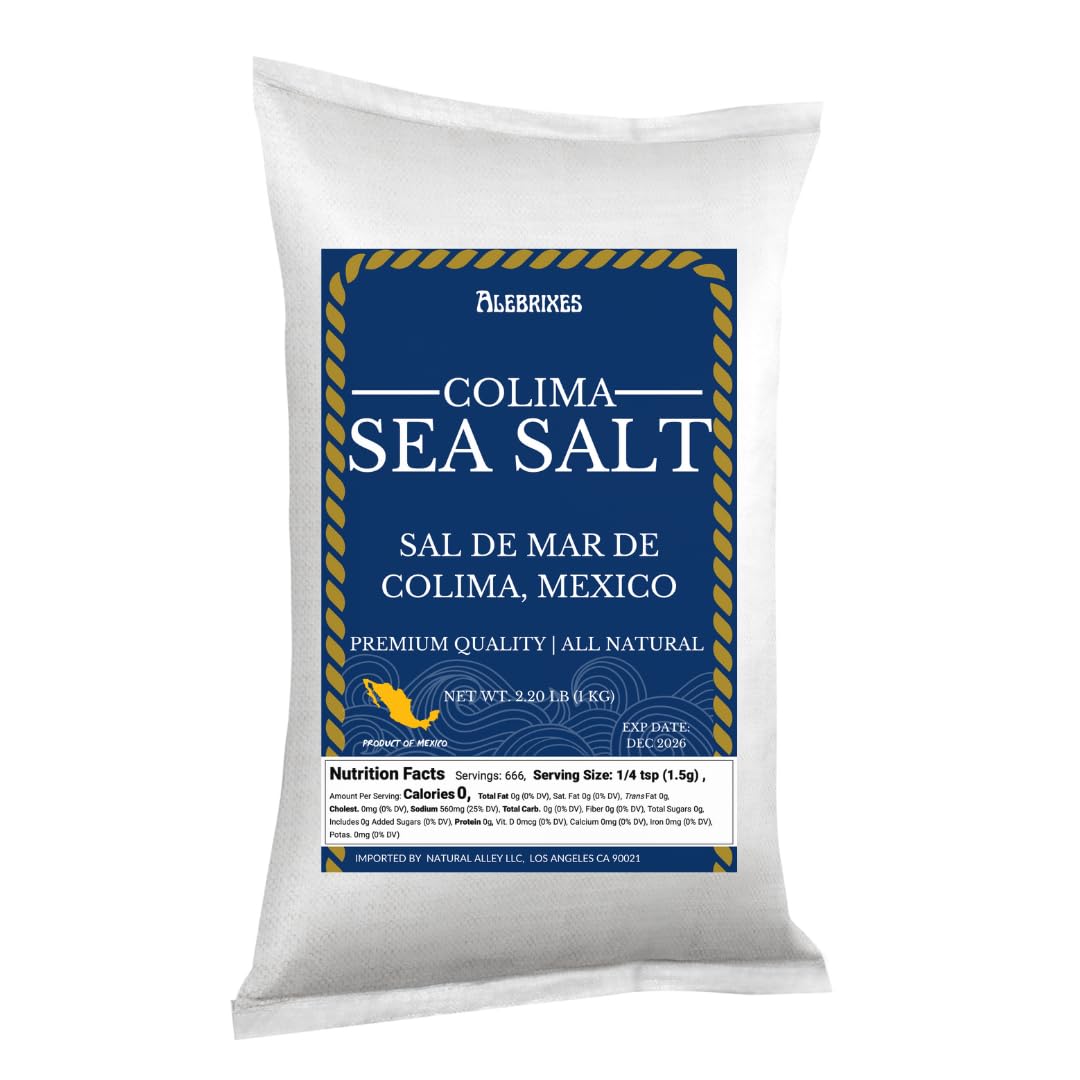 Alebrixes | Premium Grade Colima Sea Salt 2.20 Lb (1 kg) | 100% Natural Sea Salt | Sal de Colima 100% Natural | Imported from Mexico
