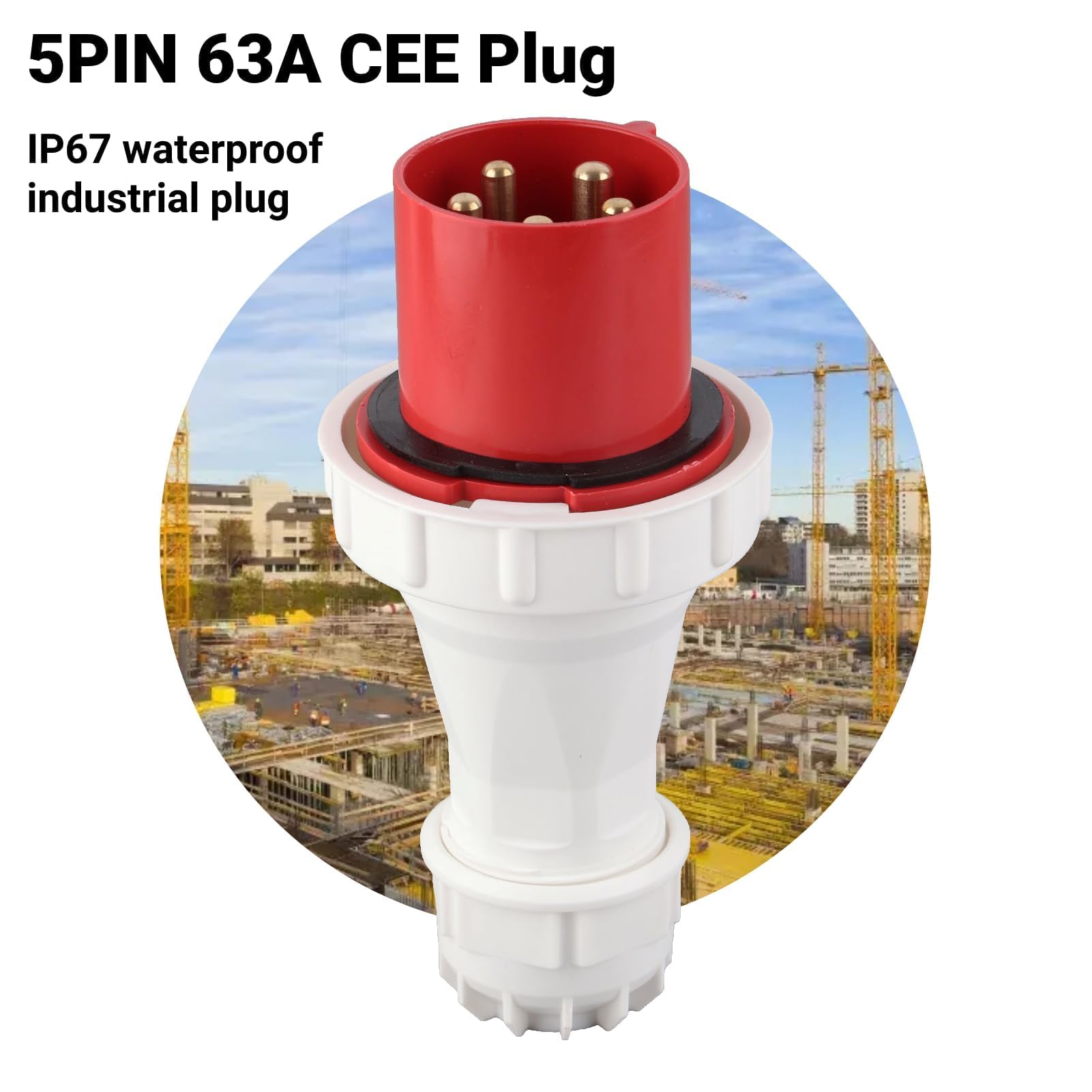 Fiche CEE, 63A 220‑415V Prise CEE Industrielle Rouge CEE Aviation Connecteur IP67 Étanche 5PIN Prise CEE pour Extérieur