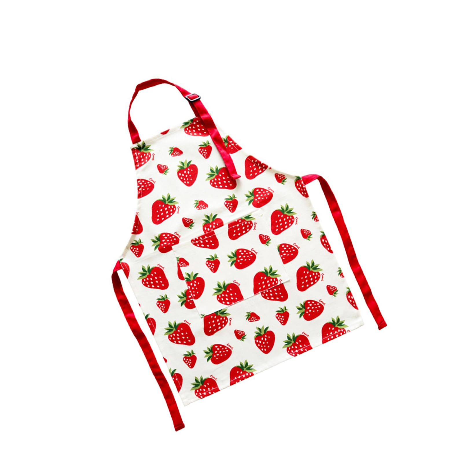 Navna Kids Strawberry Pattern Cotton Apron with Adjustable Strap and Front Pocket for Cooking Baking Schools Home Art Activity Kids Kitchen Apron
