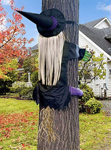 Joy Bang Crashing Witch into Tree Halloween Decoration Crashed Witch Props Hanging Decorations Funny Witch for Halloween Outdoor Tree Yard Decor