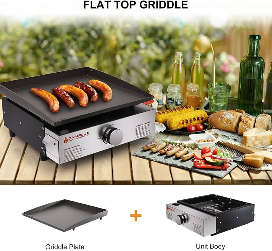 Camplux Propane Gas Griddle Grill, 15,000 BTU Griddle Grill Combo