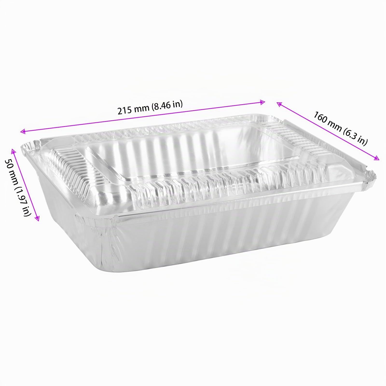 FUNSUEI Lot de 125 barquette aluminium jetable avec couvercle transparent, 21.5 x 16 x 5 cm, 1000 ml,barquette alimentaire jetable Pour frites, pâtisserie, barbecue