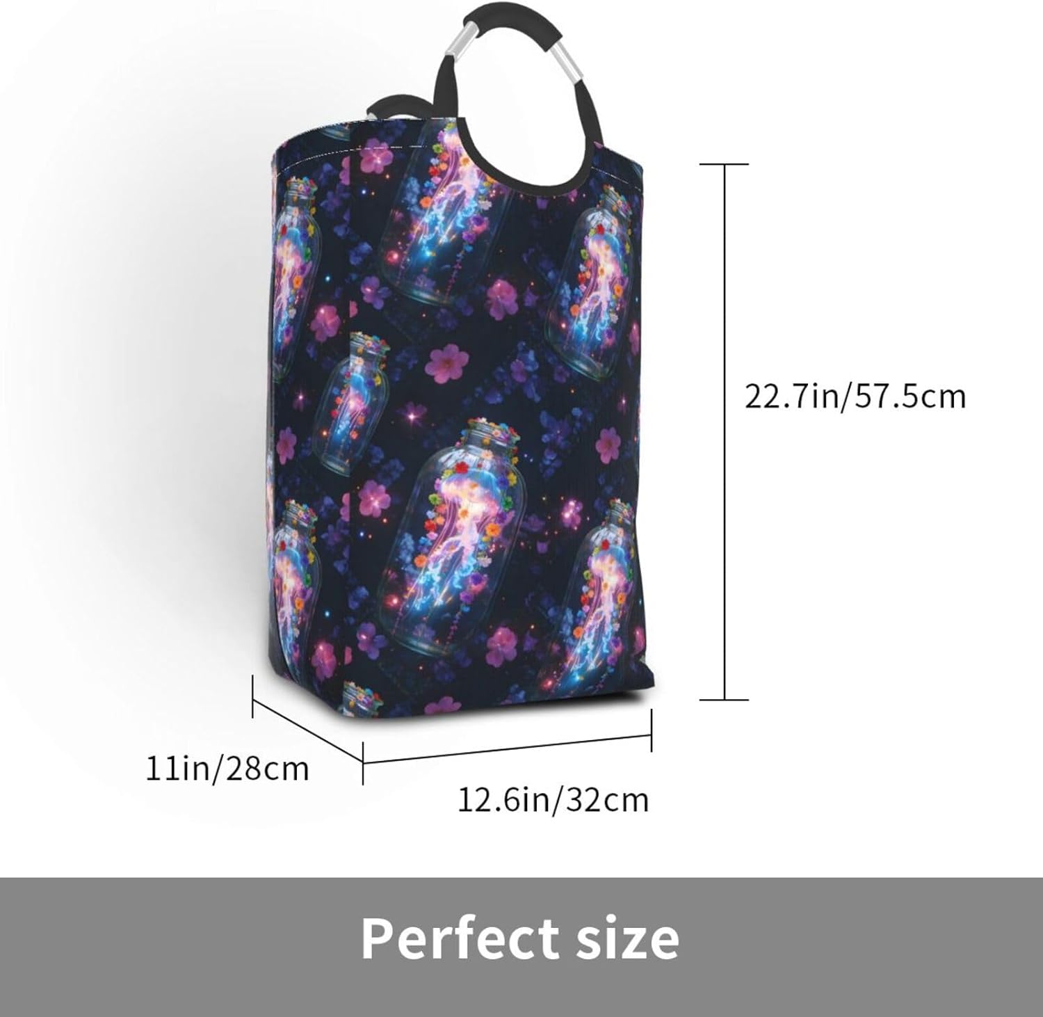 Nocturnal Bloom Foldable Dirty Laundry Bag, Waterproof Oxford Fabric With Pe Board Base, 50l Capacity For Home & Travel