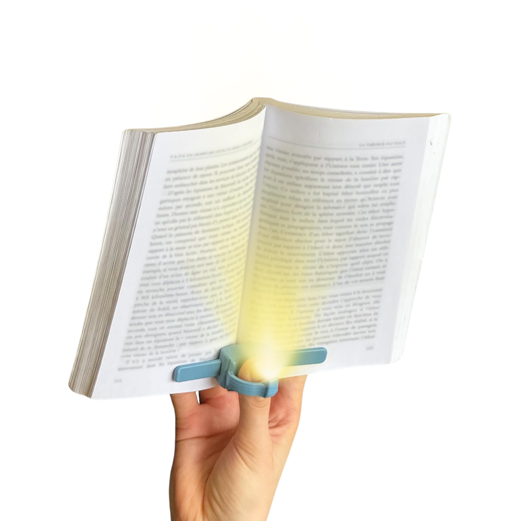 lizia One-Handed Book Light and Bookmark – 3-in-1 Rechargeable Reading Light for Books in Bed – Patented Made in France Clip On Lamp with Warm LED – Gifts for Book Lovers - Blue
