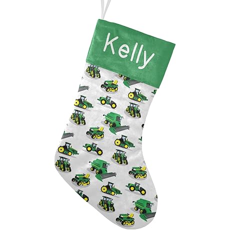 Personalized Green Farm Tractor Christmas Stocking