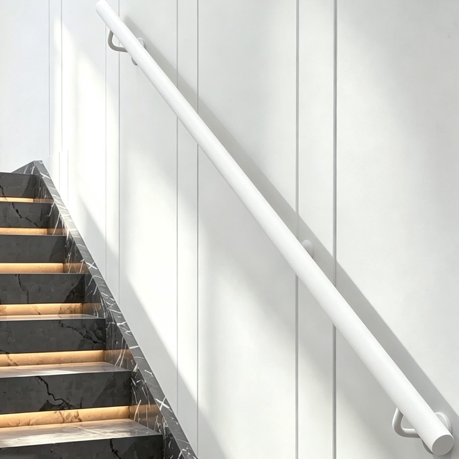 Handläufe für Treppen, weiße Rundrohr-Treppengeländerschienen, an der Wand montierte rutschfeste Sicherheitsstützstange für den Außen- und Innenbereich, 200 kg Last(60cm)
