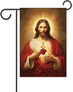 Sacred Heart of Jesus Garden Flag Lord Religious Catholic House Yard Flag Seasonal Holiday Outside Holiday Decoration Home Decor Double Sided Flag 12x18inches