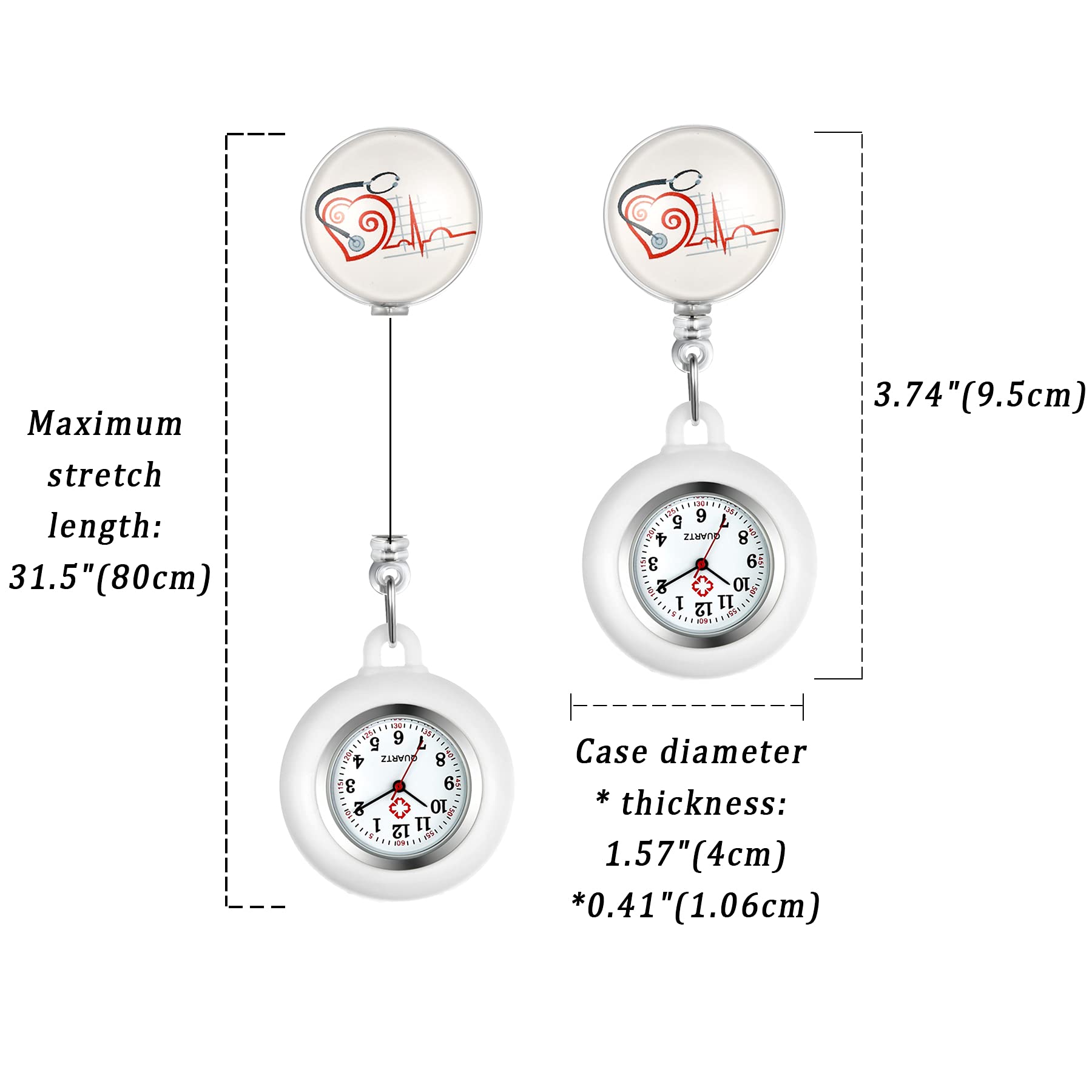 Avaner Orologio da Infermiera Retrattile, Orologio da Taschino con Clip, Orologio da Infermiera in Silicone, Orologio da Tasca per Donna e Uomo
