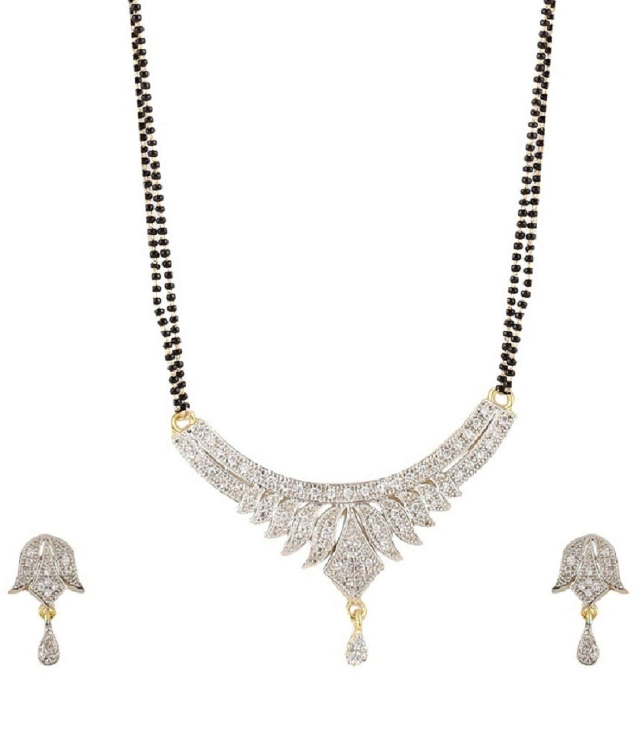 JDX American Diamond Gold Plated Mangalsutra with Chain and Earrings for Women (B01E8VEBI8) Amazon Price History, Amazon Price Tracker