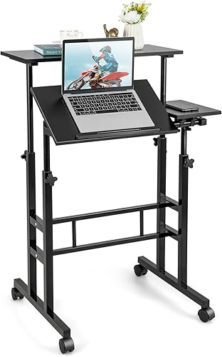 COSTWAY Escritorio mĂłvil de pie, carrito para laptop con escritorio abatible, mesa sobre la cama con ruedas, escritorio de computadora para estar de COSTWAY Escritorio mĂłvil de pie, carrito para laptop con escritorio abatible, mesa sobre la cama con ruedas, escritorio de computadora para estar de