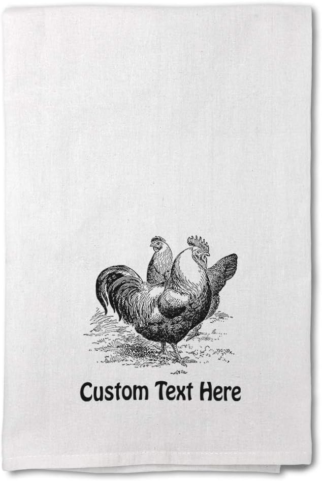 Style In Print Custom Decor Flour Kitchen Towels Rooster Hen Silver Gray Dorking Animals Animals Farm & Domesticated Animals Cleaning Supplies Dish Towels Personalized Text Here