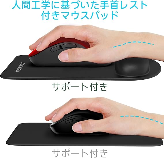memzuoix Ergonomic Mouse Pad with Memory Foam Waist Rest Relieves Arm Strain Non-Slip PU Base Smooth Operation for PC/Laptop Home Office - Cyan - Classic Black