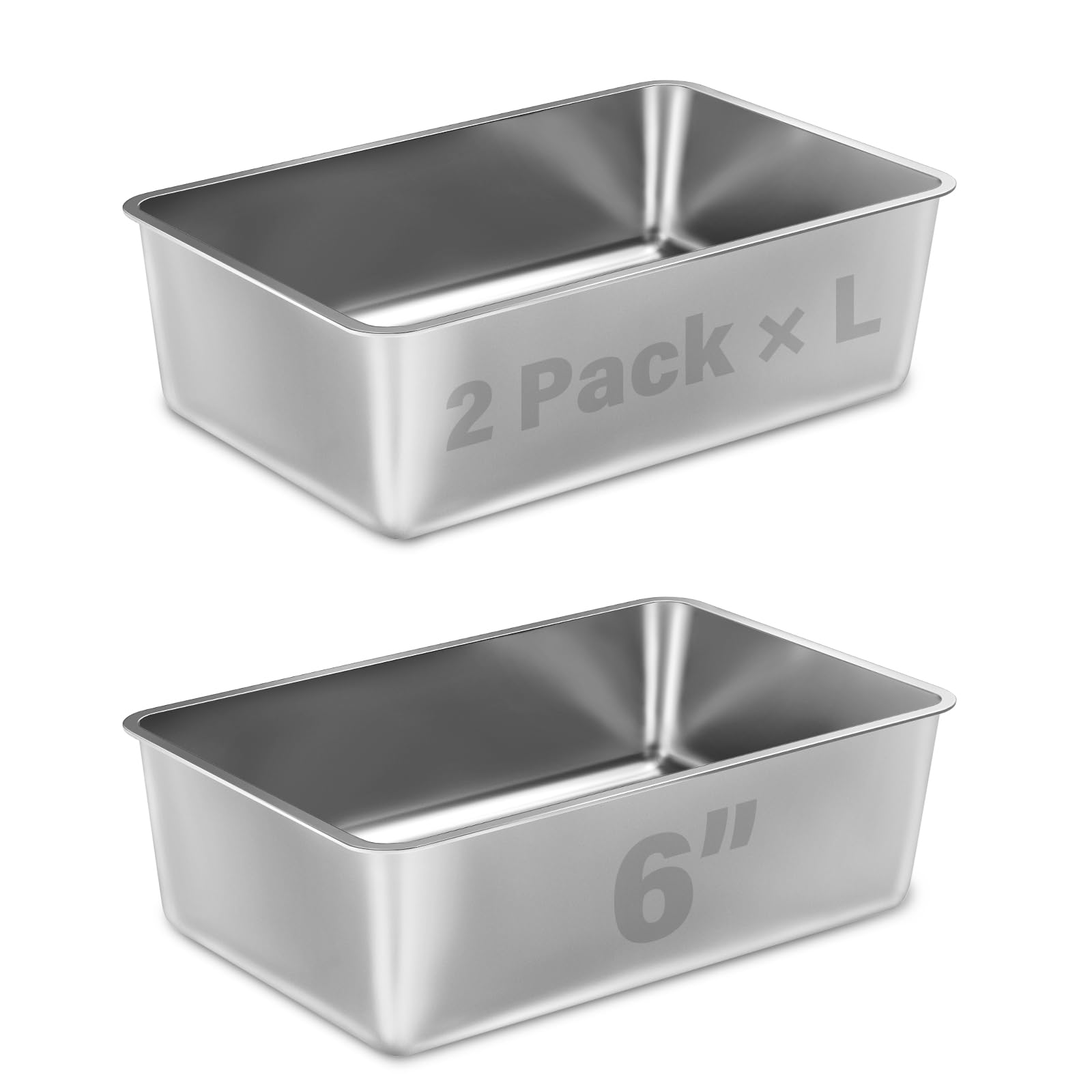 Stainless Steel Litter Box 2 Pack, 18"x14"x6"(Height) Medium to Large Cat Litter Box Easy Clean, Non Stick Metal Litters Boxes No Smell for Full-Grown
