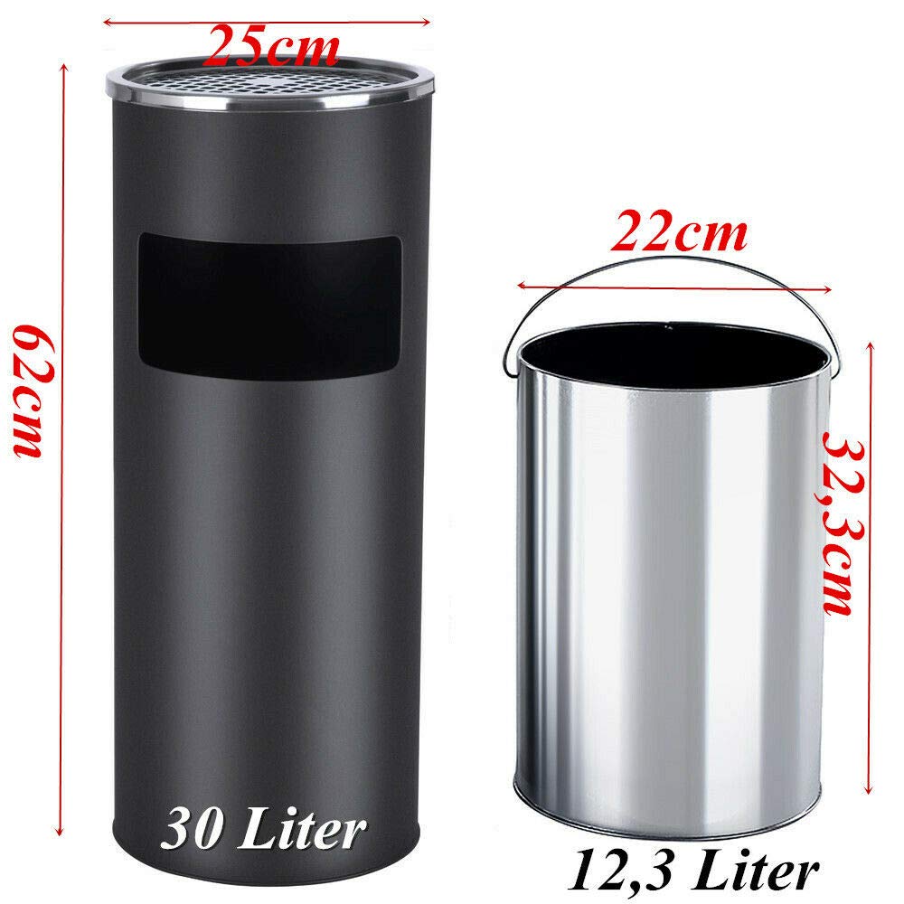 Pattumiera Con Posacenere In Acciaio 30L Bakaji - Per Esterno E Interno, Design Elegante, Nero - Foto 2