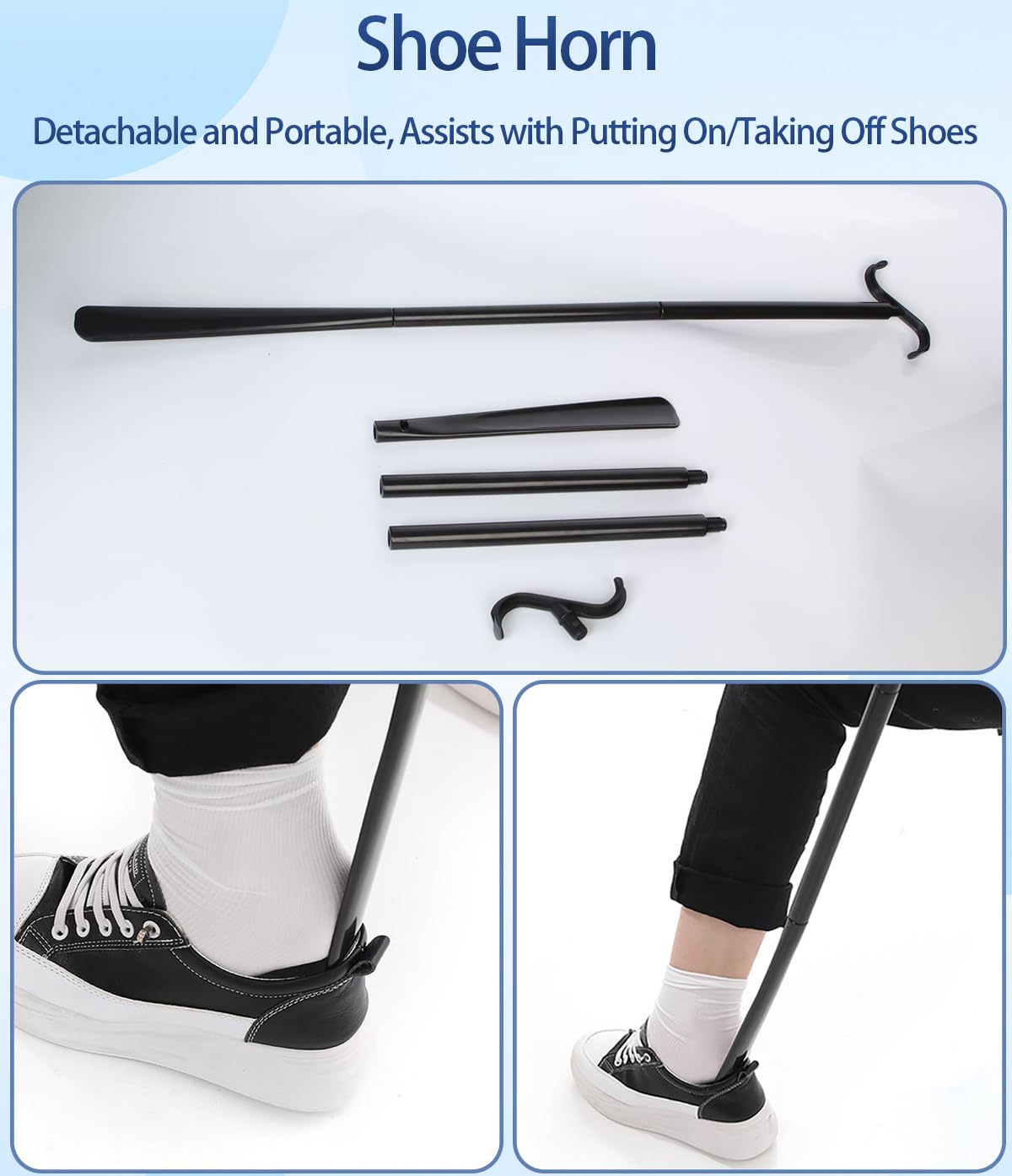 Bâton de pansement amovible de 88 cm avec chausse-pied réglable et outil de retrait de chaussettes – Aide à l'habillage extra long pour personnes âgées, personnes âgées pour mettre et enlever des