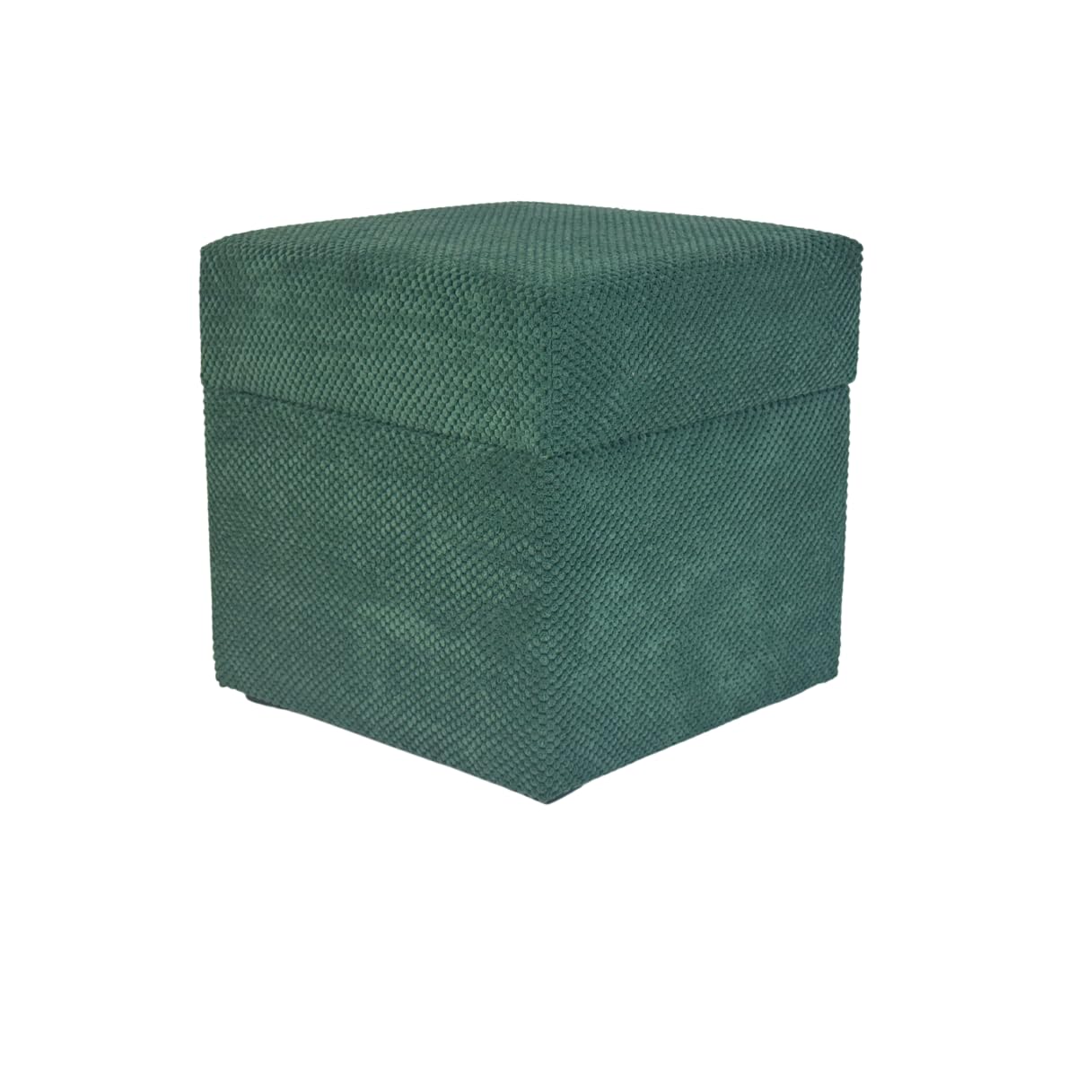 Samt-Hocker ZEFIR DOT 40x40 cm quadratisch mit Stauraum – aufklappbarer Polsterhocker fürs Wohnzimmer – Flaschengrün