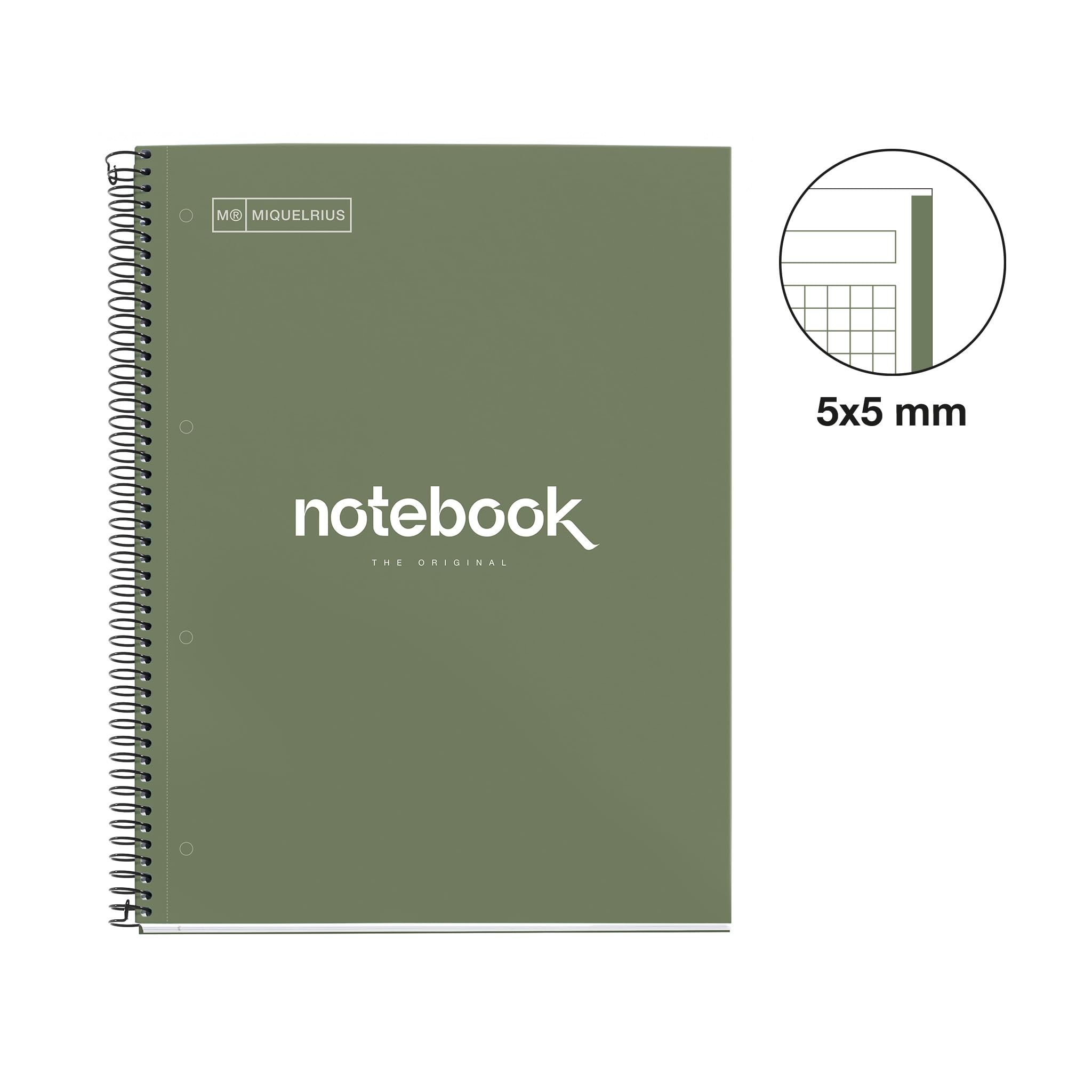 Miquelrius Quaderno A4 Notebook Emotions 80 Fogli 90 g/m² Griglia 5 mm Spirale Microforata Copertina Extra Rigida Verde