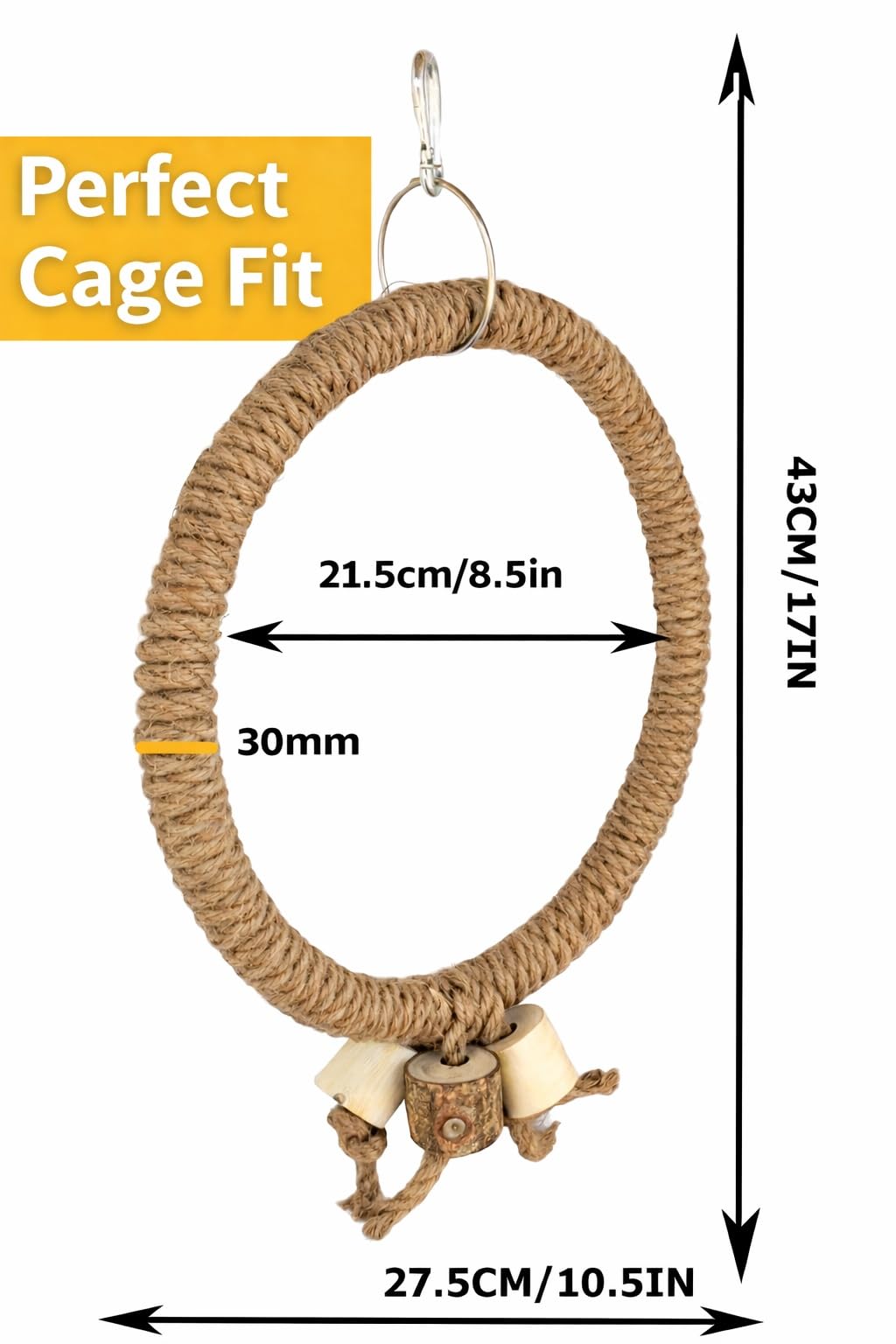 KSK Bird Swing for Parrots – Natural Jute Rope Circle Swing Toy | Heavy Duty Hanging Ring Perch | Bird Swing Toy for Cage | Medium Large Birds (African Grey, Amazon, Cockatoo, Macaw)