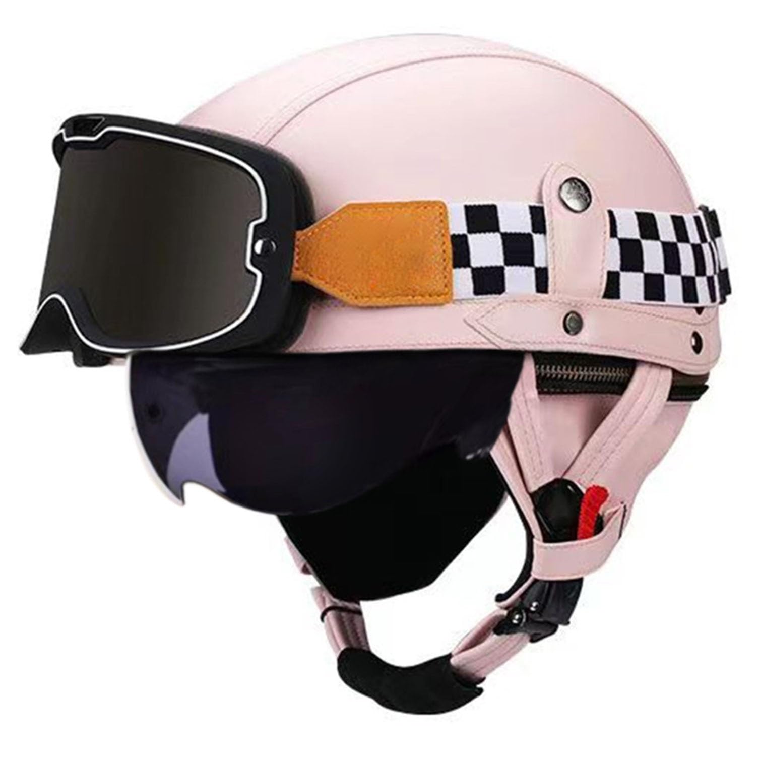 Casque bols en cuir vintage XL moto rétro et scooter avec lunettes UV