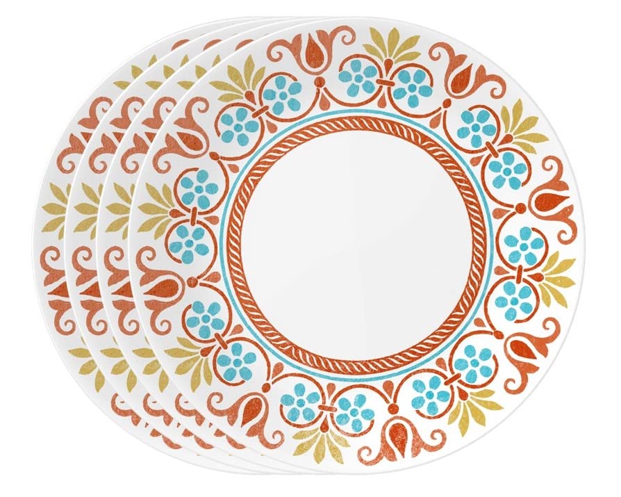 Corelle Vitrelle 4-Pieces 10.25" Glass Dinner Plates, Chip & Crack Resistant Glass Dinnerware Set Plates, Terracotta Dreams