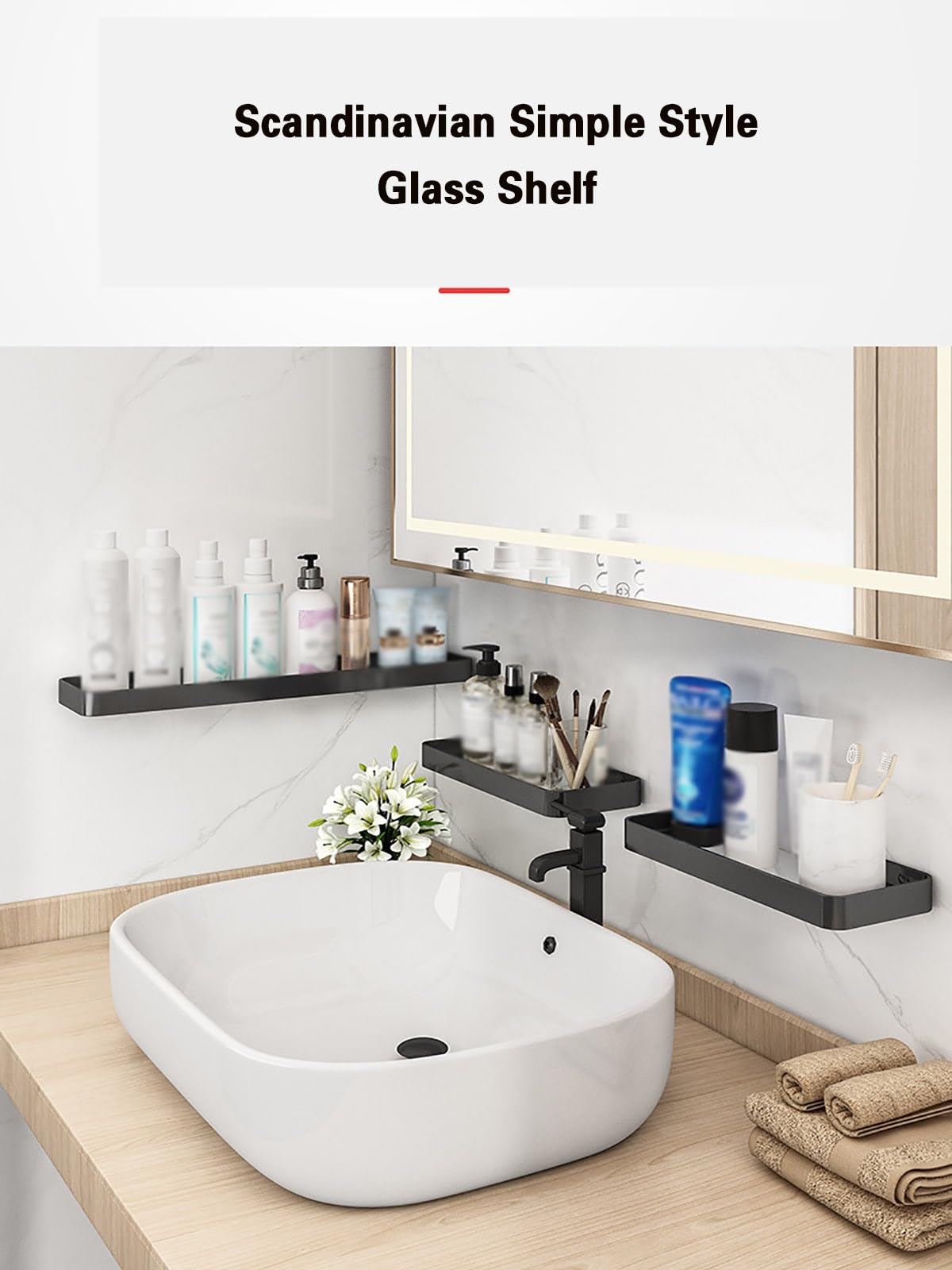 Glas Badezimmer Regale, Schwarzes Badezimmer Schwebende Regal, Wandregal Für Badezimmer Veranstalter, Hängende Container Badezimmer, Aluminium Lagerung Ledge