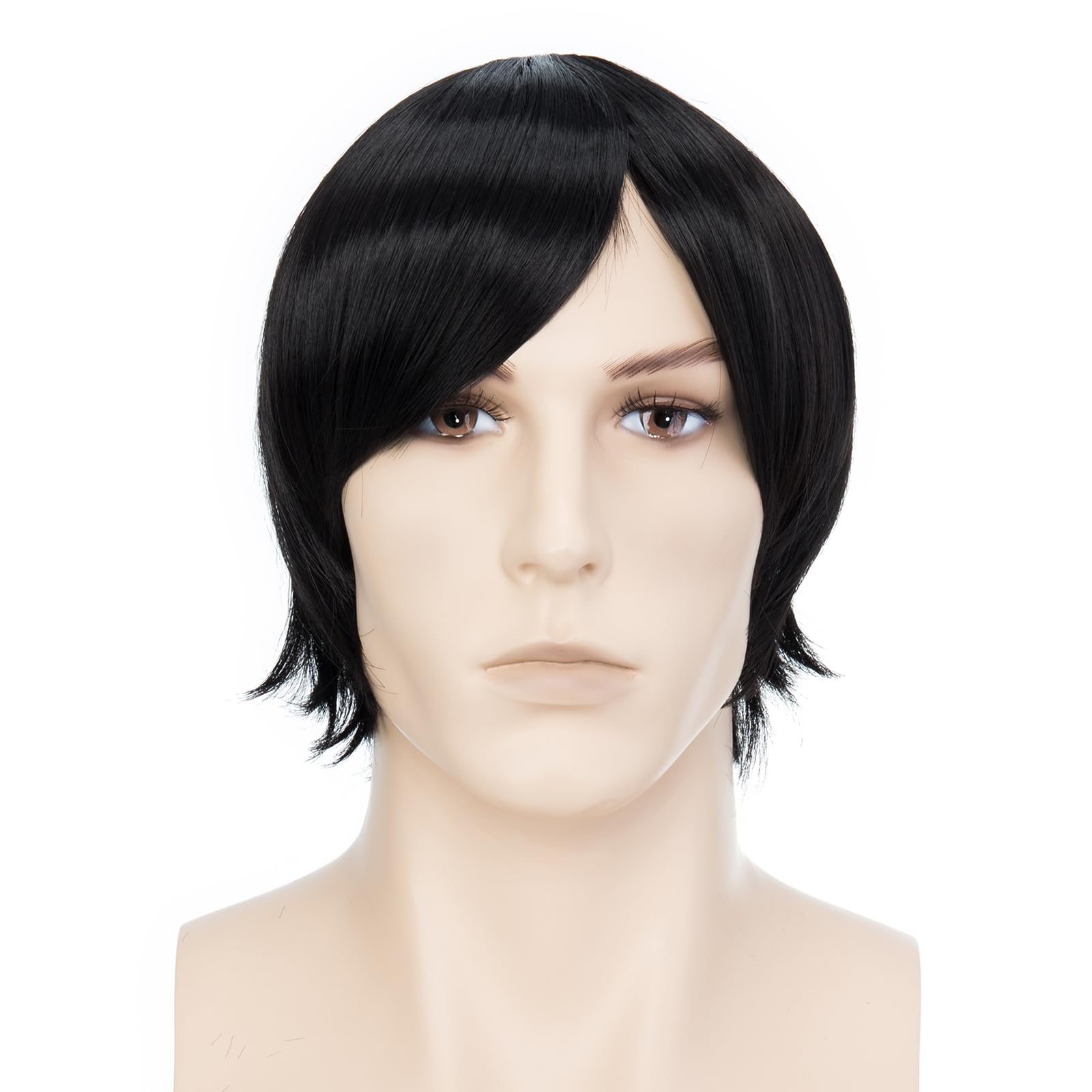 BUYOGET Anime Wigs 8 Inches Short Natural Black Straight Universal Costume Wigs for Men Women Halloween, Natural Black-Smooth Style