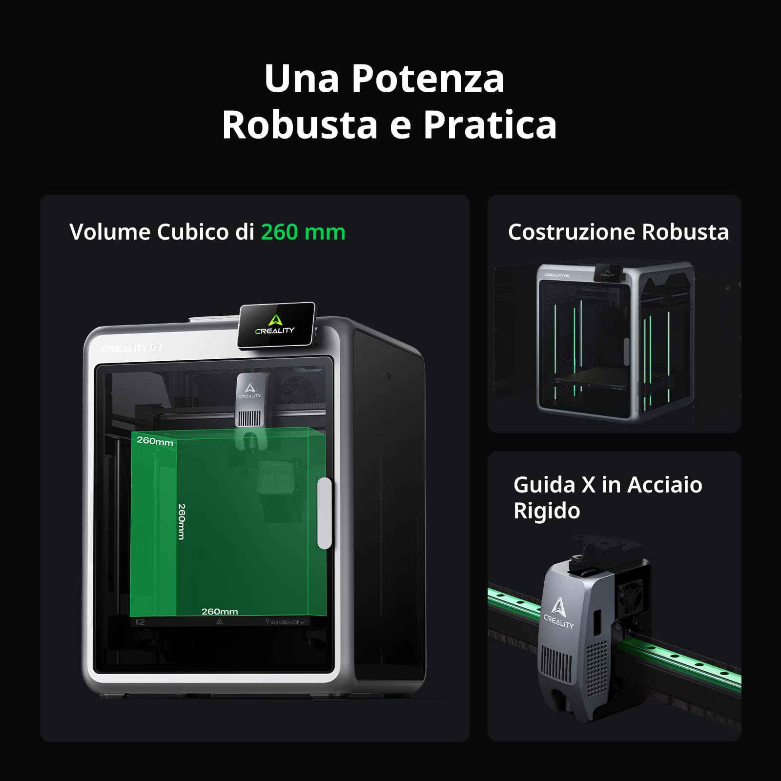Creality K2 Combo (A), Stampante 3D Multicolore con CFS, Max 600 mm/s, Livellamento Automatico, Stampa Silenzios & Ventola Ausiliaria, Ugello 300 °C, Volume Stampa 260x260x260 mm