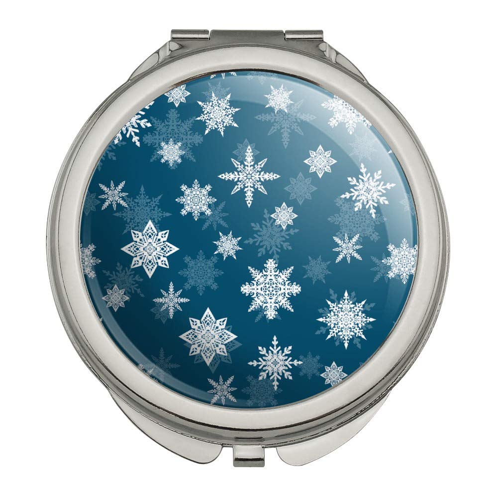 Snowflakes on Blue Tile Pattern Compact Travel Purse Handbag Makeup Mirror