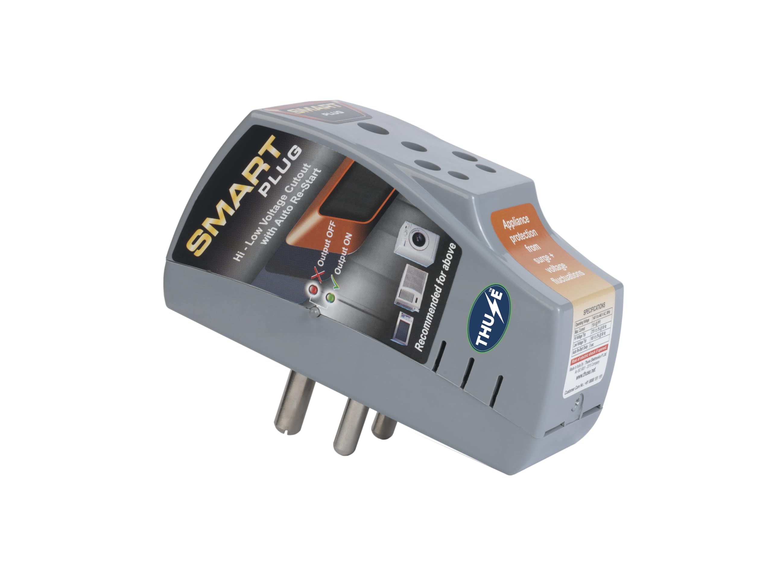 Smart Plug High Low Voltage Cutout/Protector Rated @ 16Amp with Surge Protection Upto 4000 Volts. (Grey)-image-14