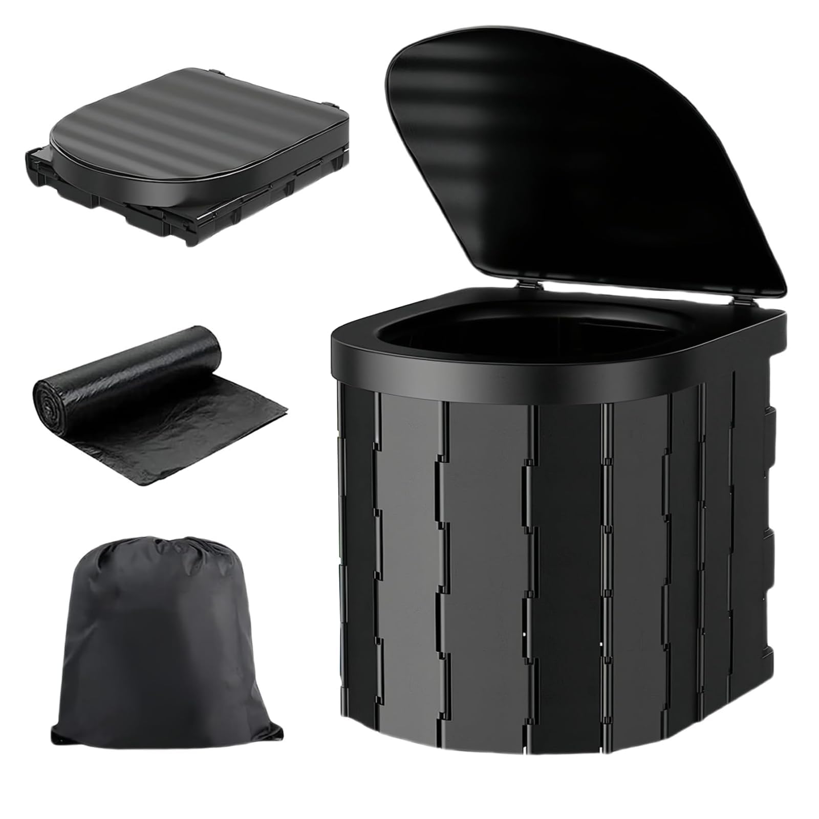 Eidoct Women's Black Portable Toilet For Adults - Collapsible Camping Toilet With Lid & Carry Bag | Extra Tall Design For Outdoor, Travel, Emergency Use (Includes 24 Waste Bags)