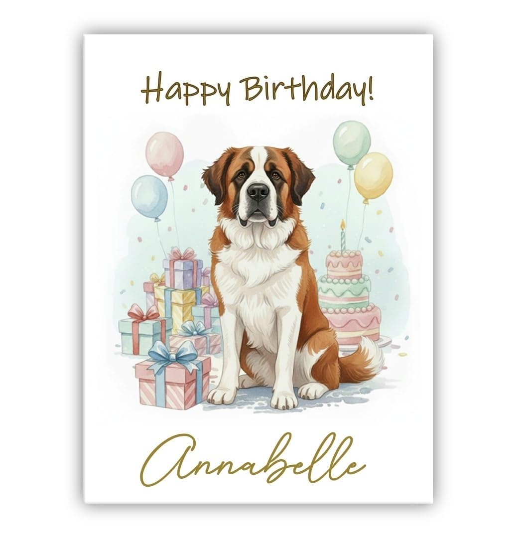 Personalised Birthday Card From the Dog – Add Any Name – Multiple Breeds Available – Dogs Lover Gift (• St Bernard)