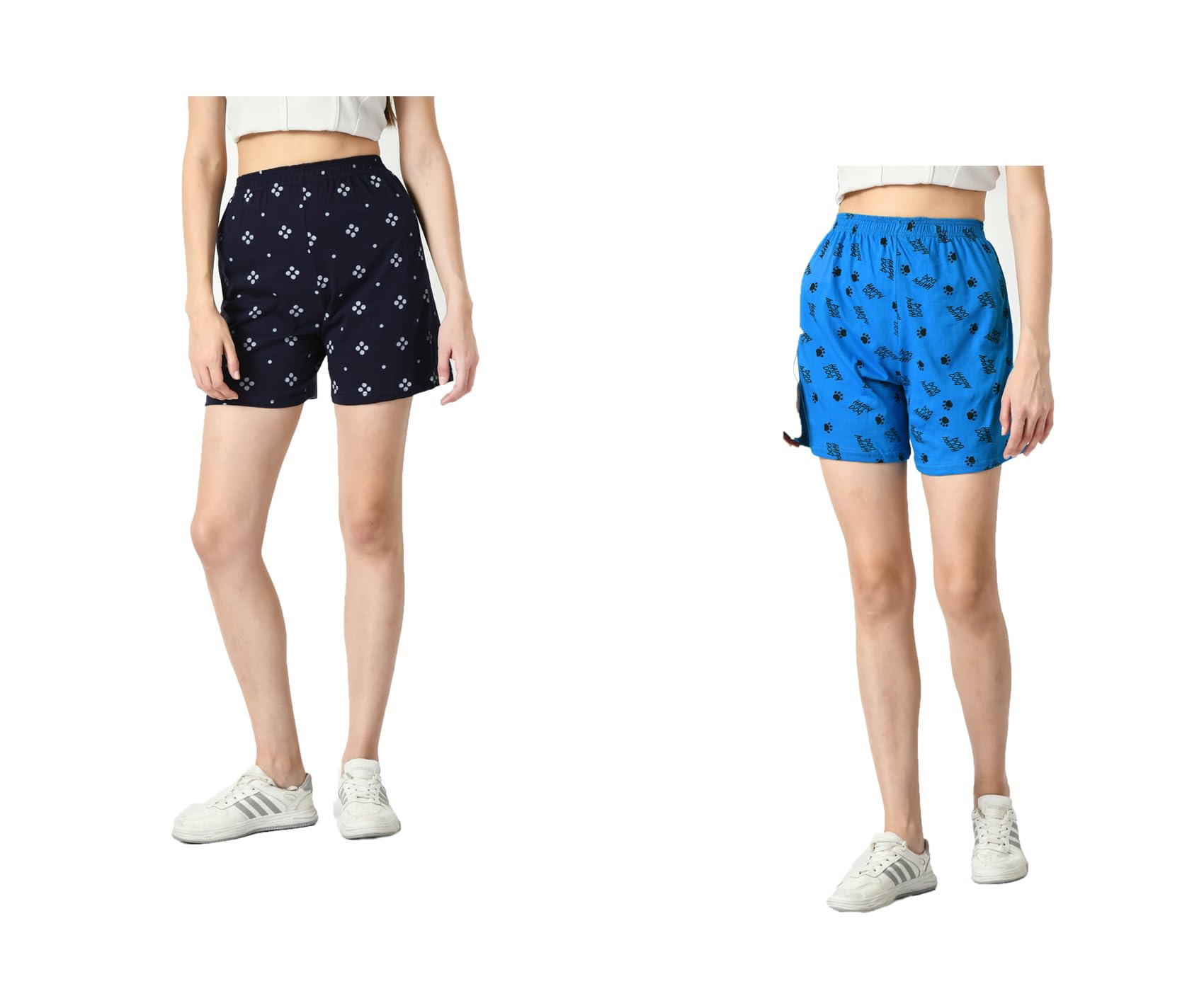 kayu Pack of 2 Women’s Cotton Printed Shorts Comfortable Elastic Waist Casual Lounge Summer Shorts for Women Navy Blue, Blue-picture-15