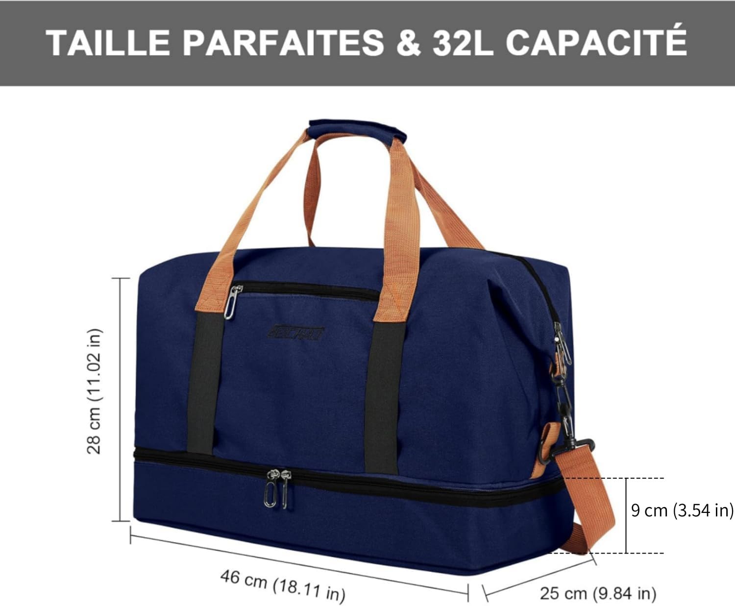 Sac de Weekend Homme Imperméable, 32,2 L, Sac de Sport de Voyage Homme Imperméable, Sacs de Week-End Grand avec Compartiment à Chaussures, Poche Humide, Sacs de Bagage pour Natation, Bleu