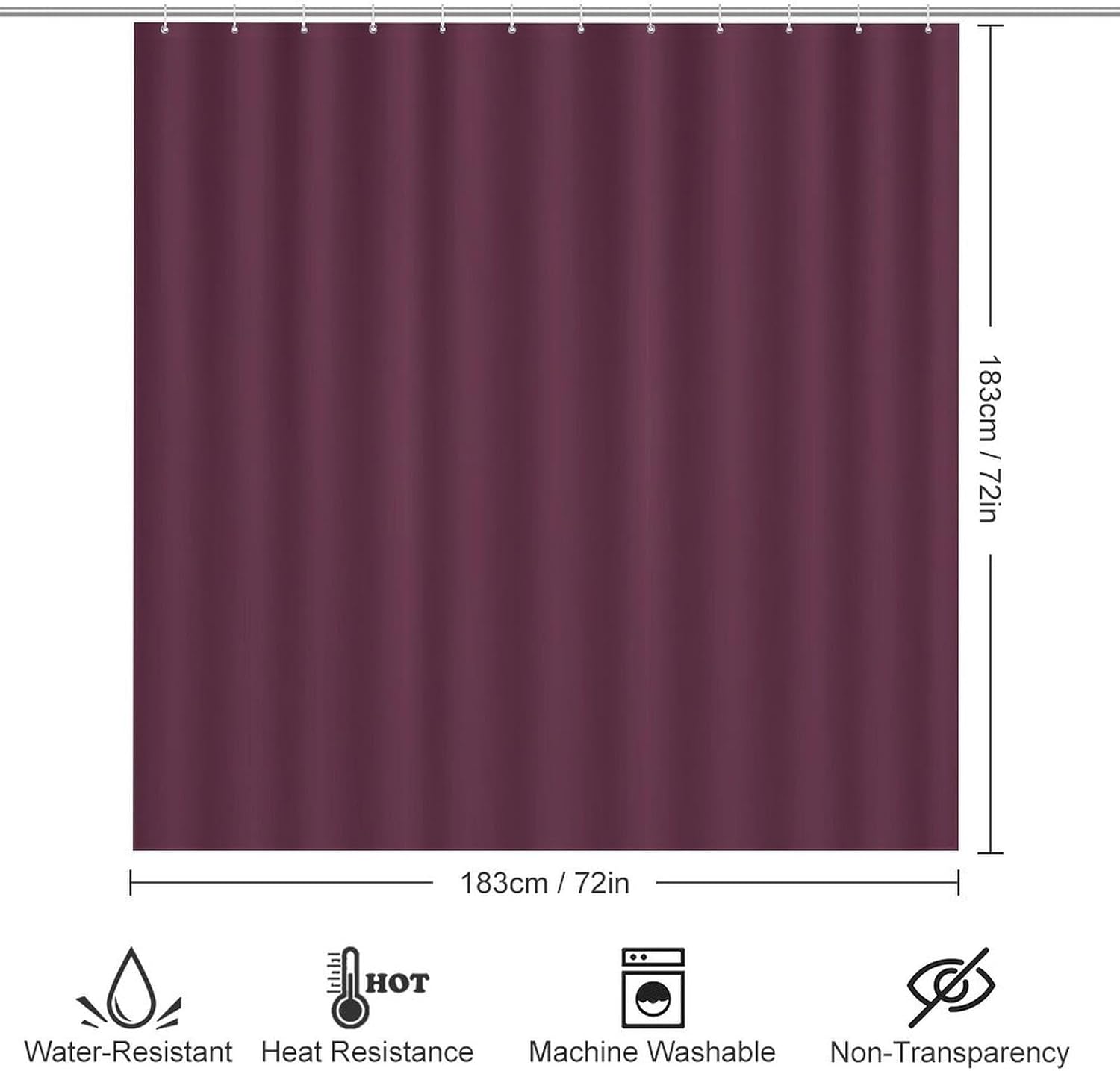 Luxury Shower Curtain Set 4 Pieces, Plum Purple Color Bathroom Sets with Bath Rug Mat, Non-Slip U Shaped Contour Rug & Toilet Lid Cover